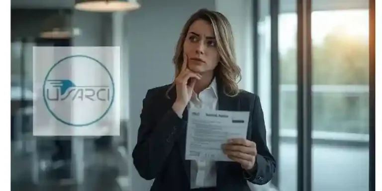 Agente di commercio in ufficio davanti a una vetrata dopo aver ricevuto una PEC di disdetta del mandato aziendale.