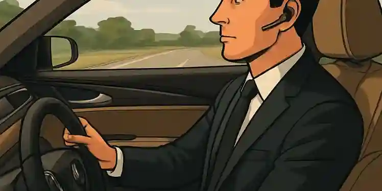 Un agente di commercio alla guida della propria auto aziendale mentre effettua una telefonata di lavoro, focalizzato sul tema dei costi auto agenti di commercio.