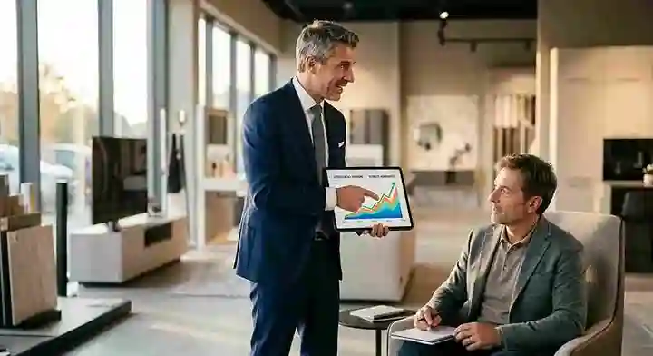 prodotti che si vendono da soli. c'è un Agente di commercio che illustra i vantaggi economici dei prodotti