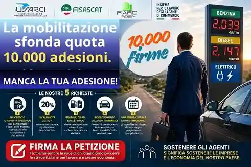 L'agente di commercio , guarda tabellone prezzi carburante e pretende risposte dal governo, dopo 10.000 firme raccolte da FIARC, FISASCAT e USARCI per il credito d'imposta del 20% sui carburanti.