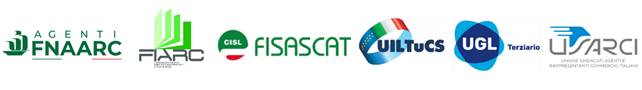 loghi delle organizzazioni sindacali per agenti di commercio, FNAARC, FIARC, FISASCAT CISL, UILTUCS Agenti, UGL Terziario e USARCI